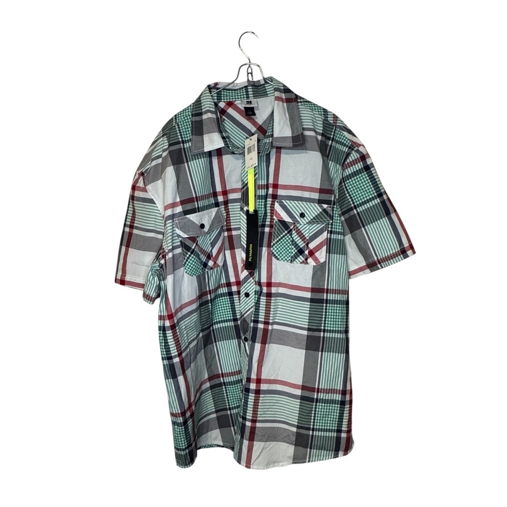 PJ Mark‎ Men's Shirt Vintage Y2K Colorful Plaid Short Sleeve Oversized 4XL New